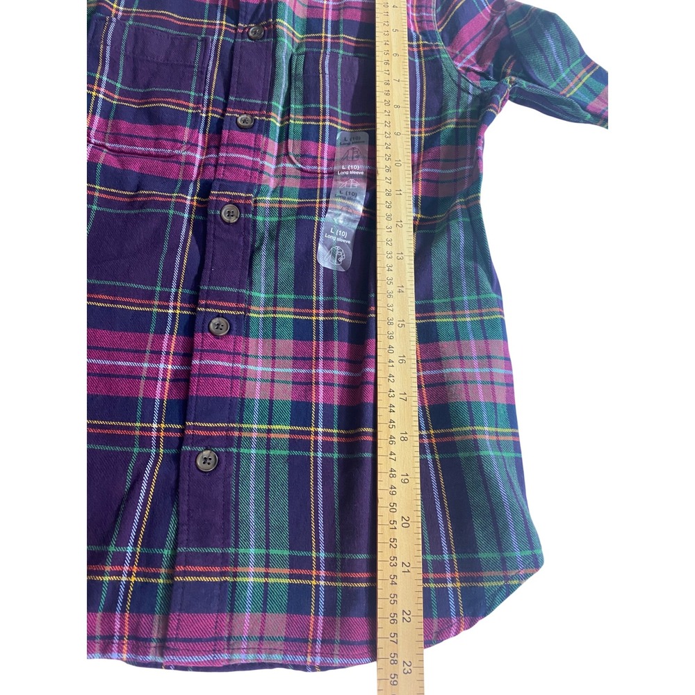 Gap Kids Flannel Shirt Kids Size L (10) Purple Plaid New Long Sleeve Button Down - Picture 5 of 9
